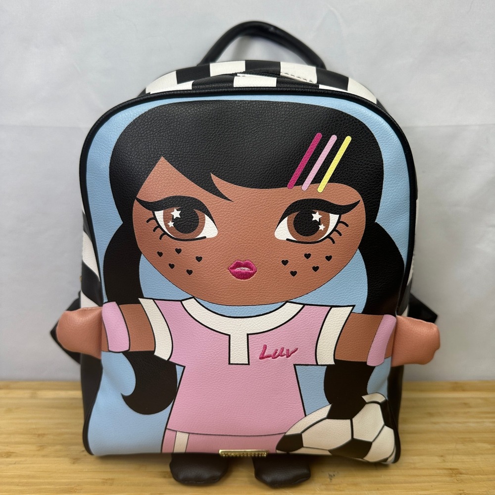 Luv Betsey Johnson Soccer Girl Mini Backpack Black White Striped Character Bag - Picture 1 of 11